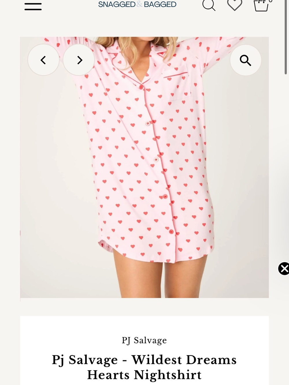 PJ Salvage Pink Nightshirt with Red Heart Print
